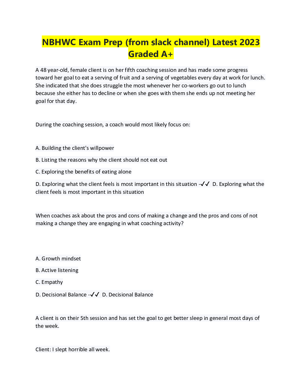 Preview image for NBHWC Exam Prep (from slack channel) Latest 2023 Graded A+